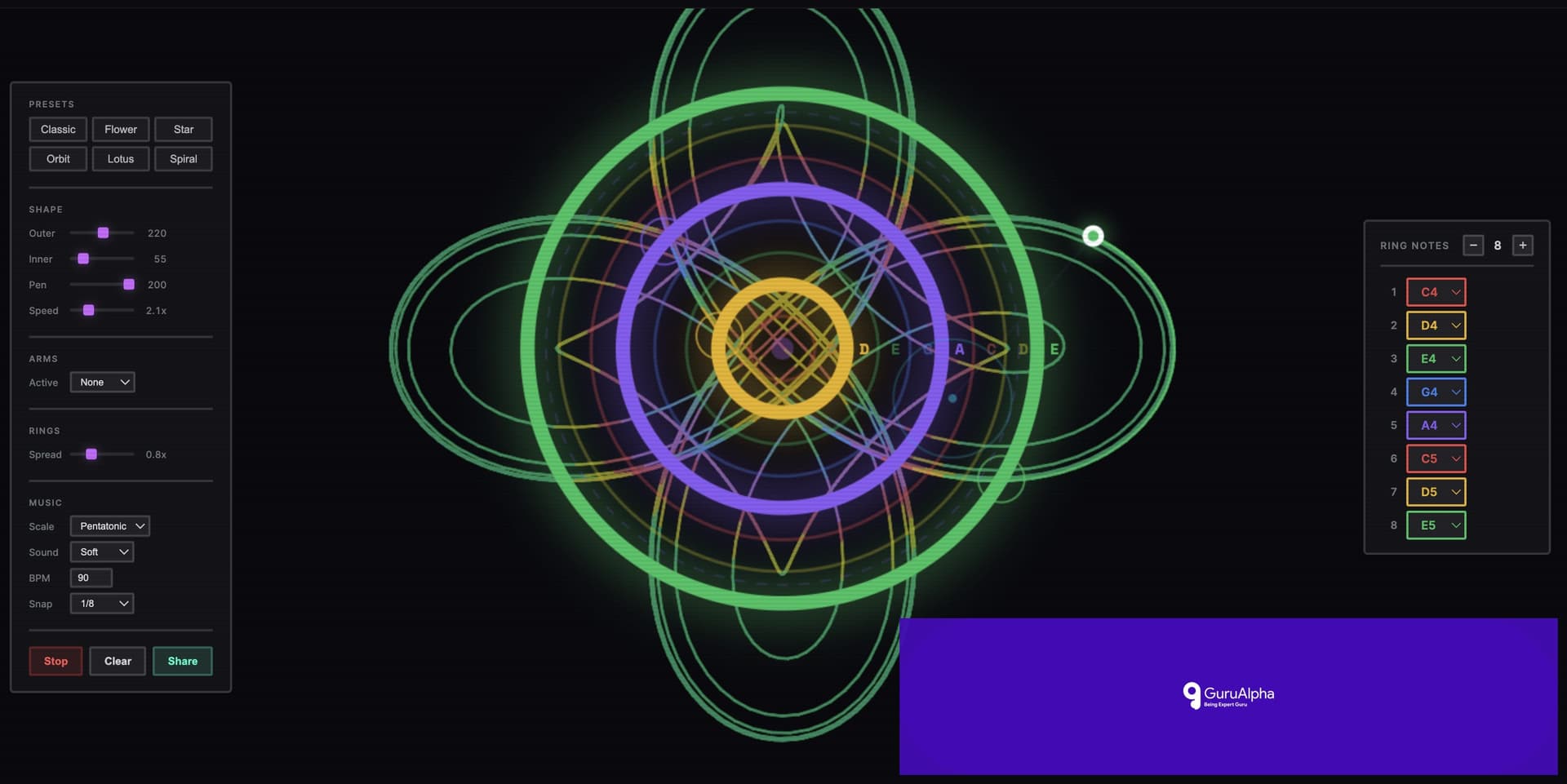 Mathematical Geometry Meets Web Audio in Browser Synth Musical Spirograph